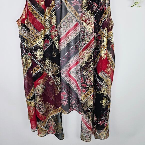 Susan Graver Sleeveless Open Front Sheer Vest Gold Baroque Drape Front Plus 2XL - Picture 9 of 13